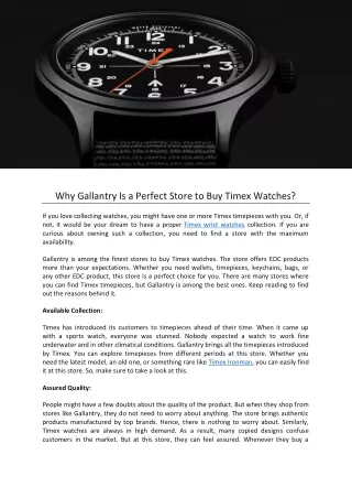 Why Gallantry Is a Perfect Store to Buy Timex Watches