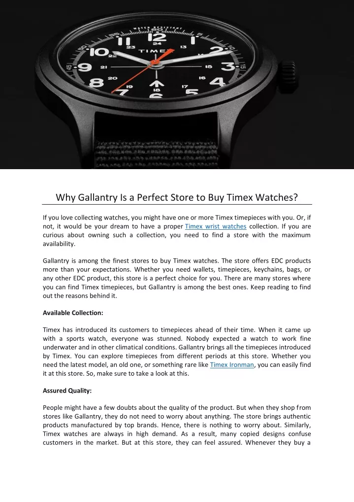 why gallantry is a perfect store to buy timex