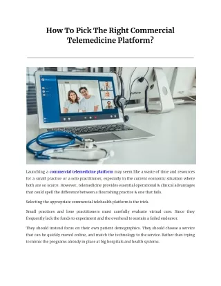 How To Pick The Right Commercial Telemedicine Platform