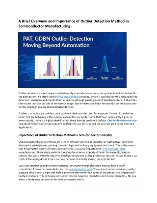 A Brief Overview and Importance of Outlier Detection Method in Semiconductor Manufacturing