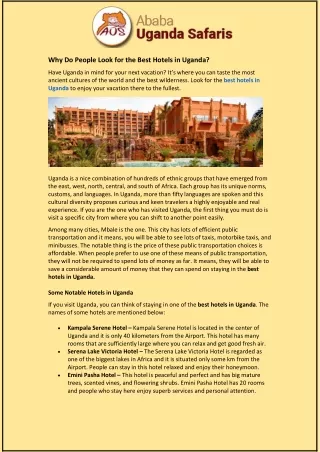 why do people look for the best hotels in uganda