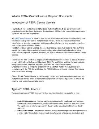What is FSSAI Central License in India.