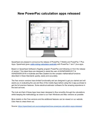 New PowerPac calculation apps released