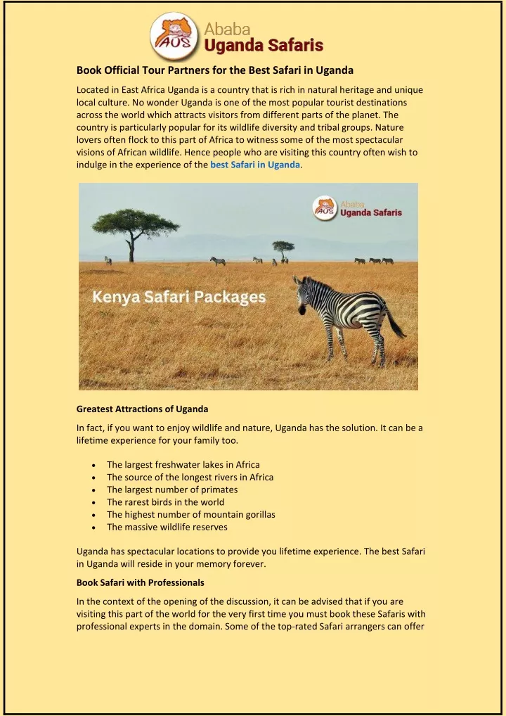 book official tour partners for the best safari