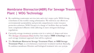 Membrane Bioreactor(MBR) For Sewage Treatment Plant-ppt
