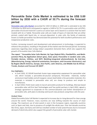 perovskite solar cells market is estimated