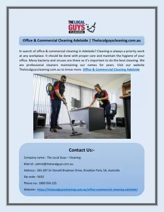 Office & Commercial Cleaning Adelaide | Thelocalguyscleaning.com.au