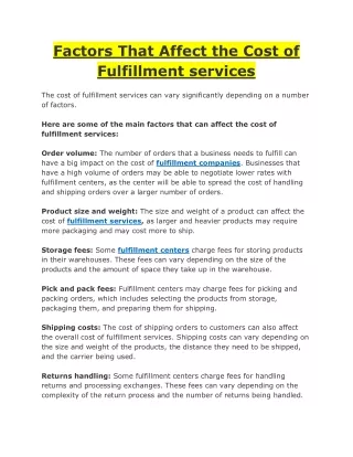 Factors That Affect the Cost of Fulfillment services