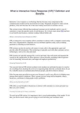 what is interactive voice response ivr definition
