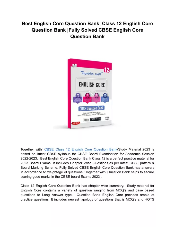 best english core question bank class 12 english