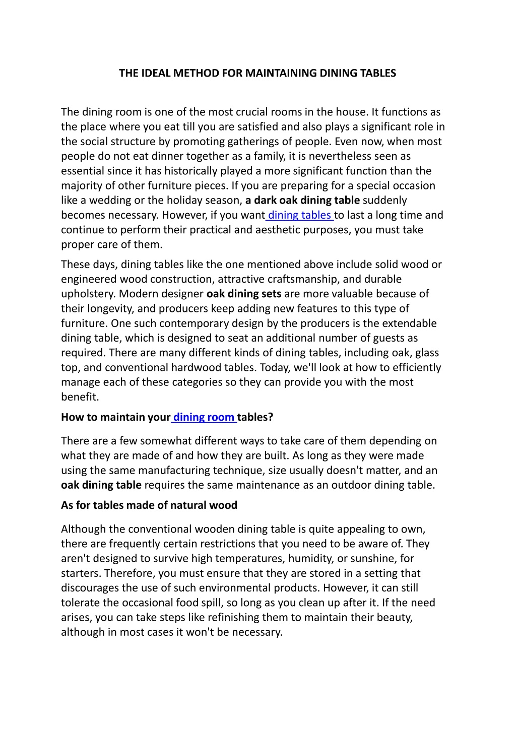 PPT - THE IDEAL METHOD FOR MAINTAINING DINING TABLES PowerPoint ...
