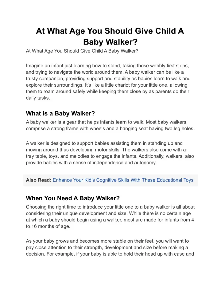 at what age you should give child a baby walker