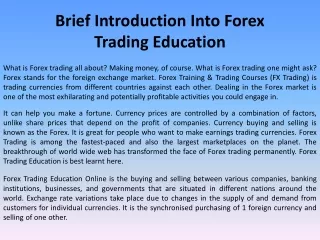 brief introduction into forex trading education