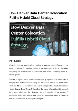 how denver data center colocation fulfills hybrid