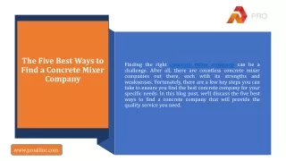 The Five Best Ways to Find a Concrete Mixer Company