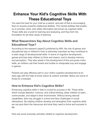 Enhance Your Kid's Cognitive Skills With These Educational Toys