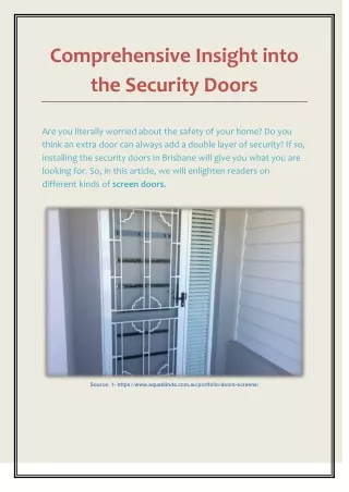 Comprehensive Insight into the Security Doors