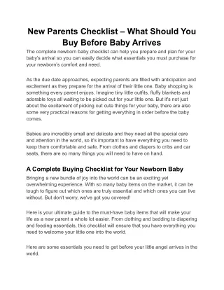 New Parents Checklist – What Should You Buy Before Baby Arrives