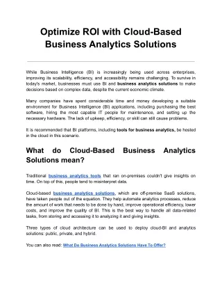 optimize roi with cloud based business analytics