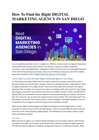 How To Find the Right DIGITAL MARKETING AGENCY IN SAN DIEGO