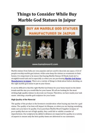 Things to Consider While Buy Marble God Statues in Jaipur