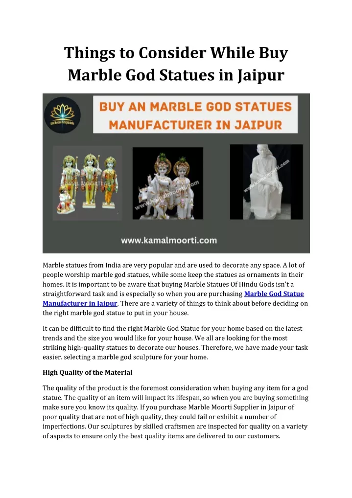 things to consider while buy marble god statues