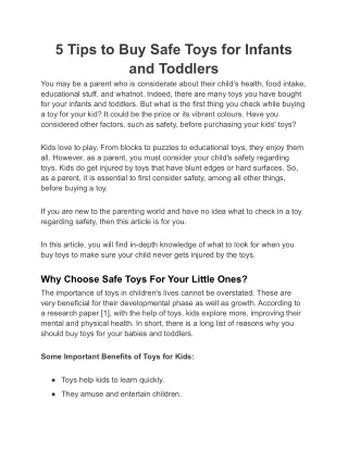 5 Tips to Buy Safe Toys for Infants and Toddlers