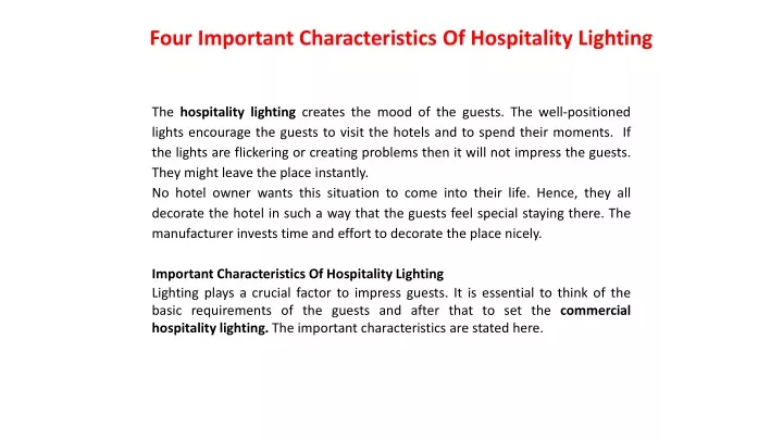 four important characteristics of hospitality