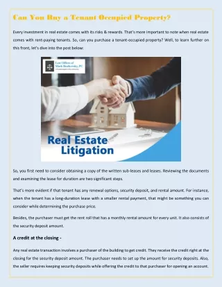 can you buy a tenant occupied property