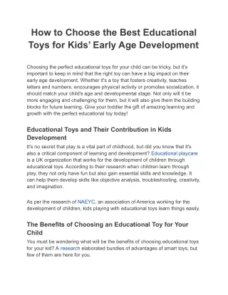 How to Choose the Best Educational Toys for Kids’ Early Age Development