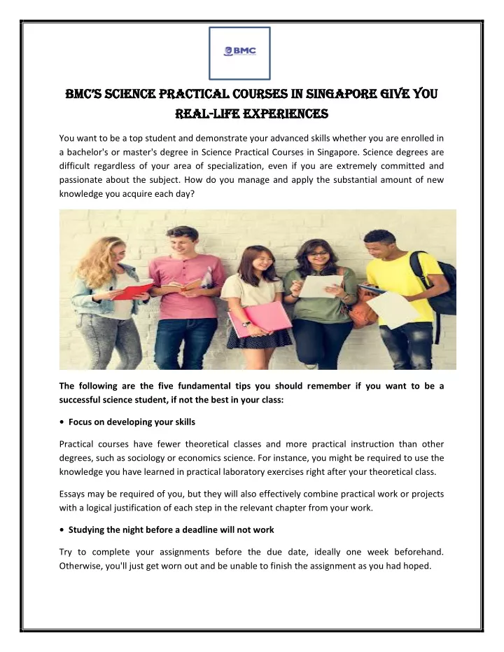 bmc s science practical courses in sing