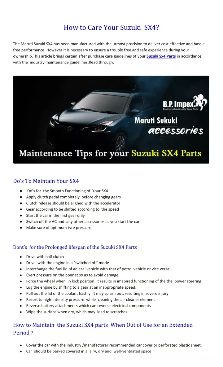 how to care your suzuki sx4