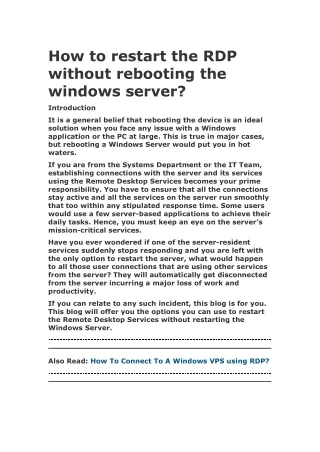 how to restart the rdp without rebooting