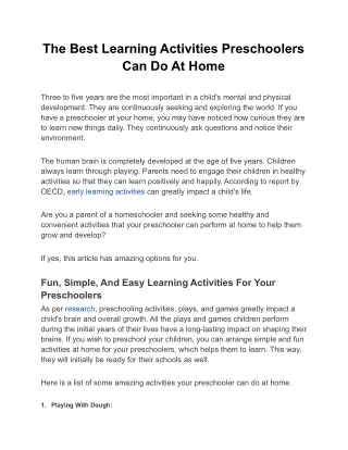 The Best Learning Activities Preschoolers Can Do At Home