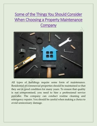 Some of the Things You Should Consider When Choosing a Property Maintenance Company
