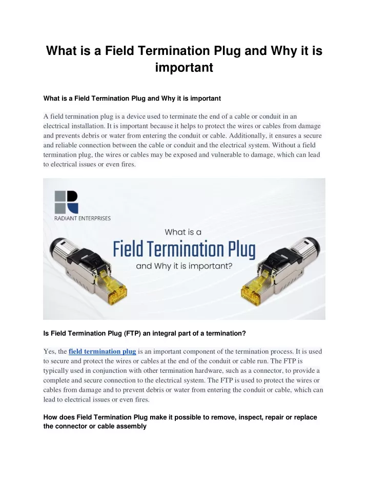 what is a field termination plug