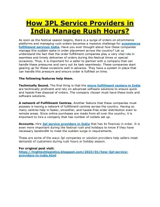 How 3PL Service Providers in India Manage Rush Hours?