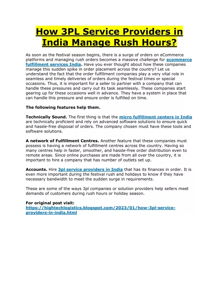 how 3pl service providers in india manage rush