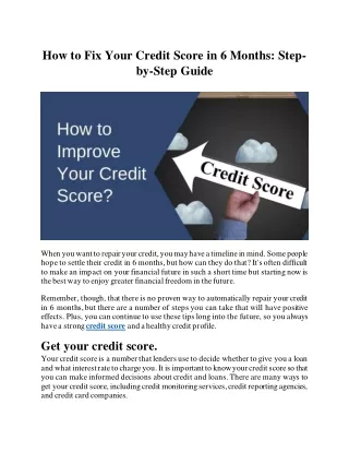 how to fix your credit score in 6 months step