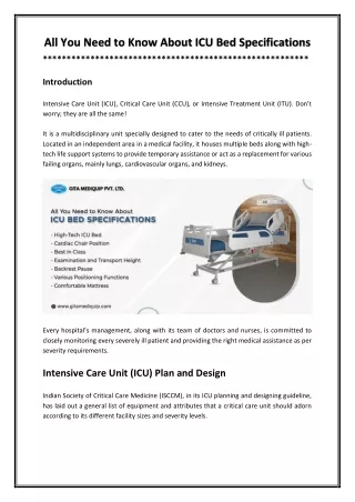 all you need to know about icu bed specifications