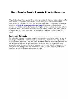 Best Family Beach Resorts Puerto Penasco