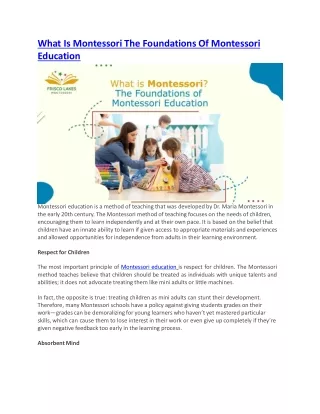 What Is Montessori The Foundations Of Montessori Education