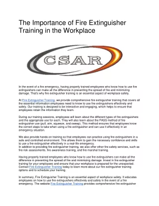 Fire Extinguisher Training _ CSAR Fire Ltd