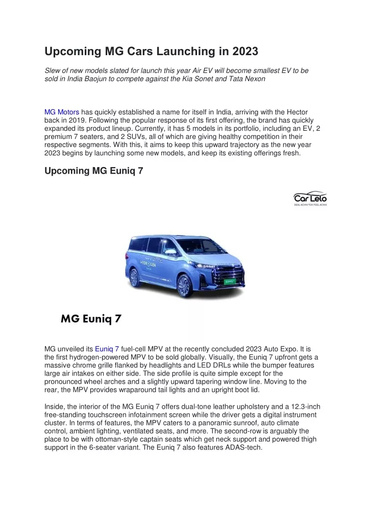 upcoming mg cars launching in 2023