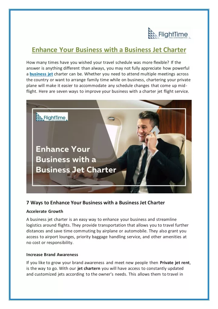 enhance your business with a business jet charter