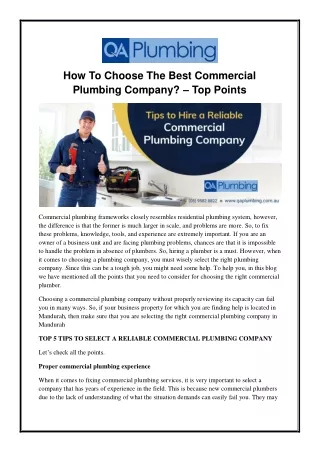 How to Choose the Best Commercial Plumbing Company? - Top Points