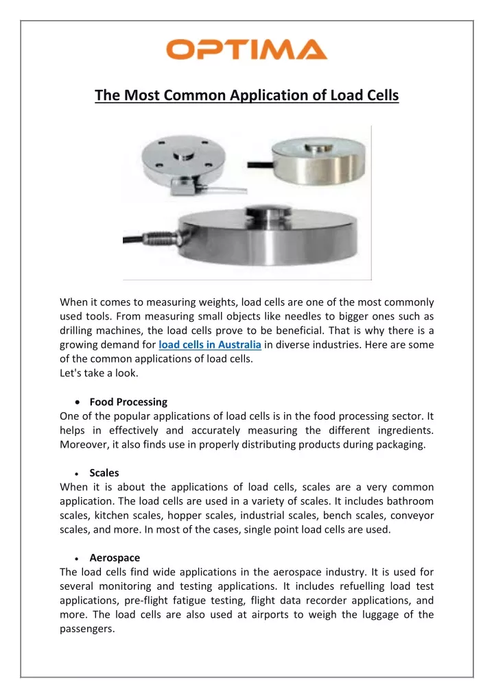 the most common application of load cells