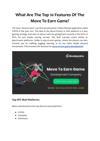 what are the top 10 features of the move to earn