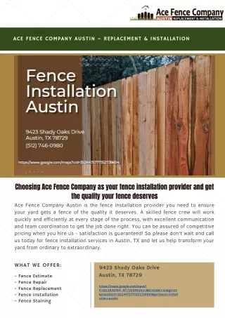 Choosing Ace Fence Company As Your Fence Installation Provider And Get The Quali
