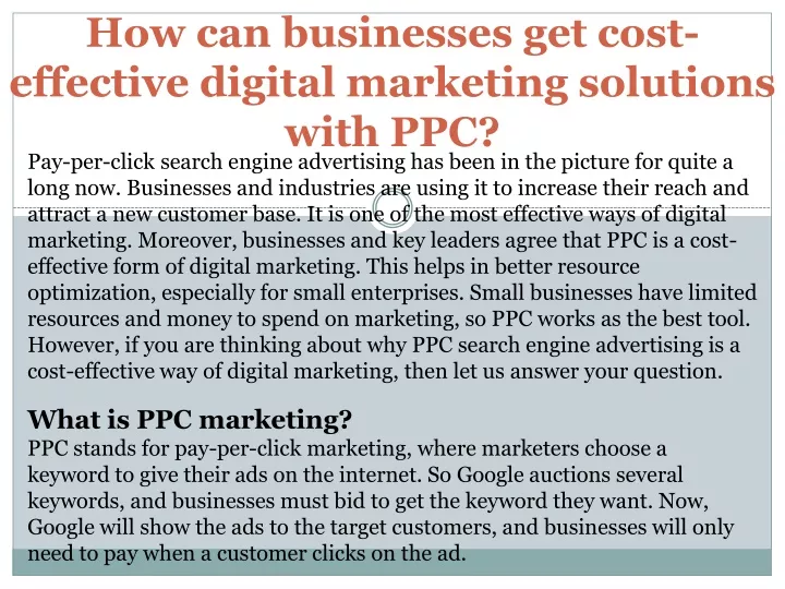 how can businesses get cost effective digital marketing solutions with ppc